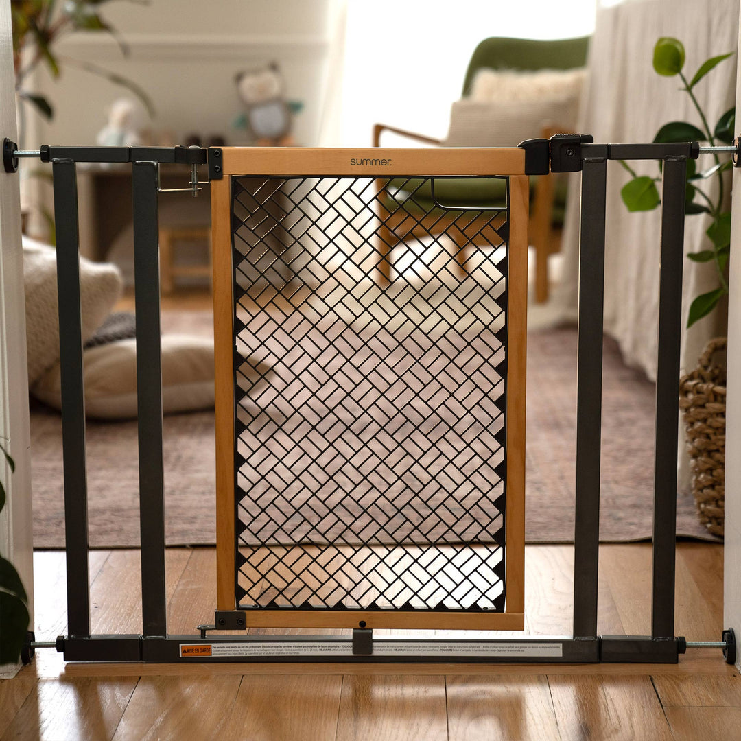 Summer 26" Extra Tall Doorway 36S Series Pet and Baby Gate, Oak Wood (Open Box) - VMInnovations