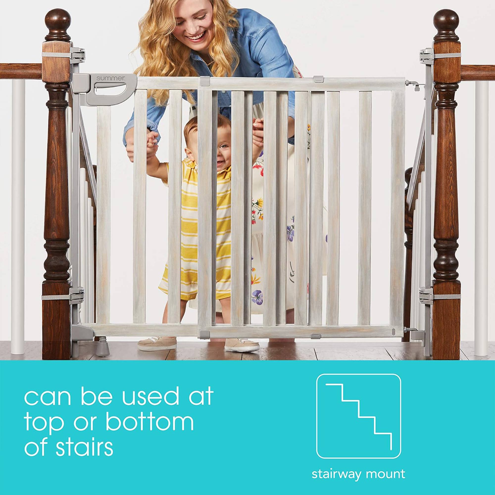 Summer Infant Banister and Stair Wood Safety Gate with Extra Wide Door Design - VMInnovations