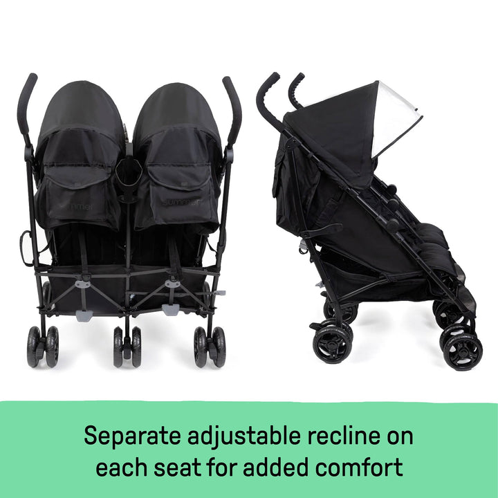 Summer Infant 3Dlite Side by Side Double Stroller for Infants & Toddlers, Black