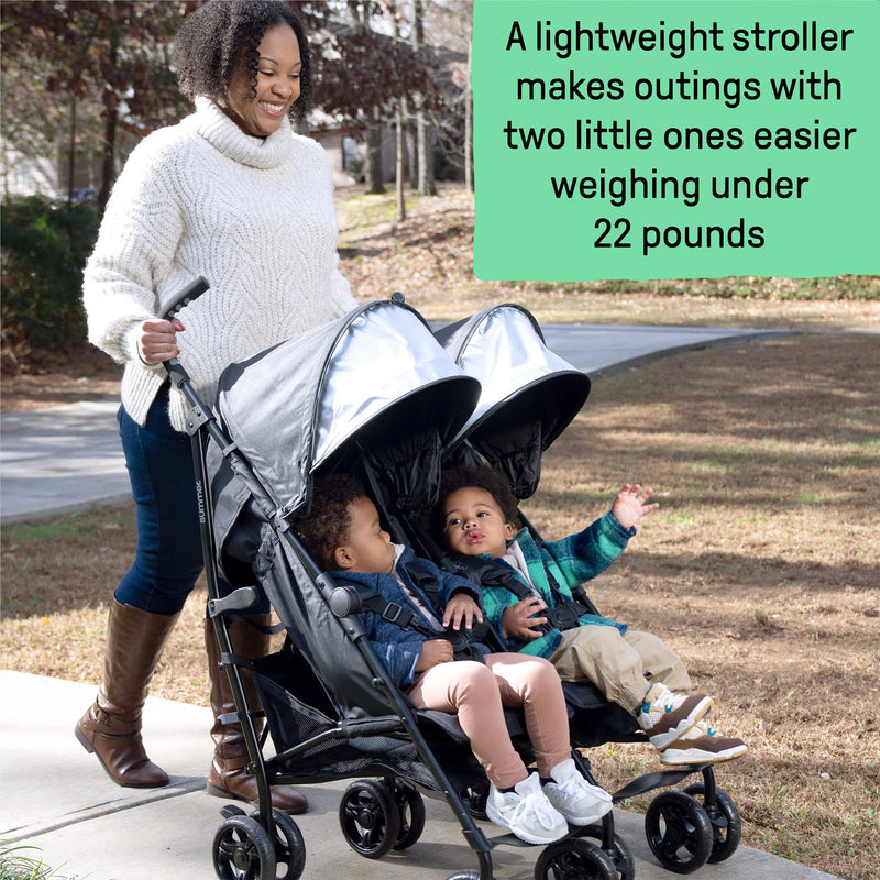 Summer Infant 3Dlite Side by Side Double Stroller for Infants & Toddlers, Black