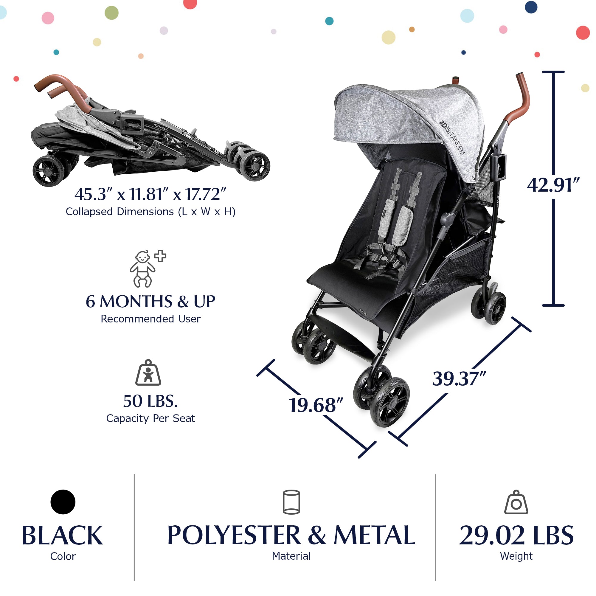 Summer Infant Tandem Back to Back Double Stroller Infants & Toddlers (Open Box) - VMInnovations