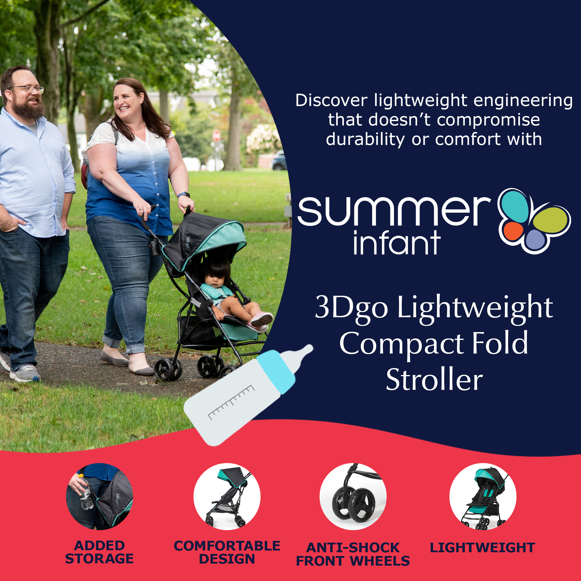 Summer Infant 3Dgo Compact Fold Unisex Convenience Stroller, Black (Used) - VMInnovations