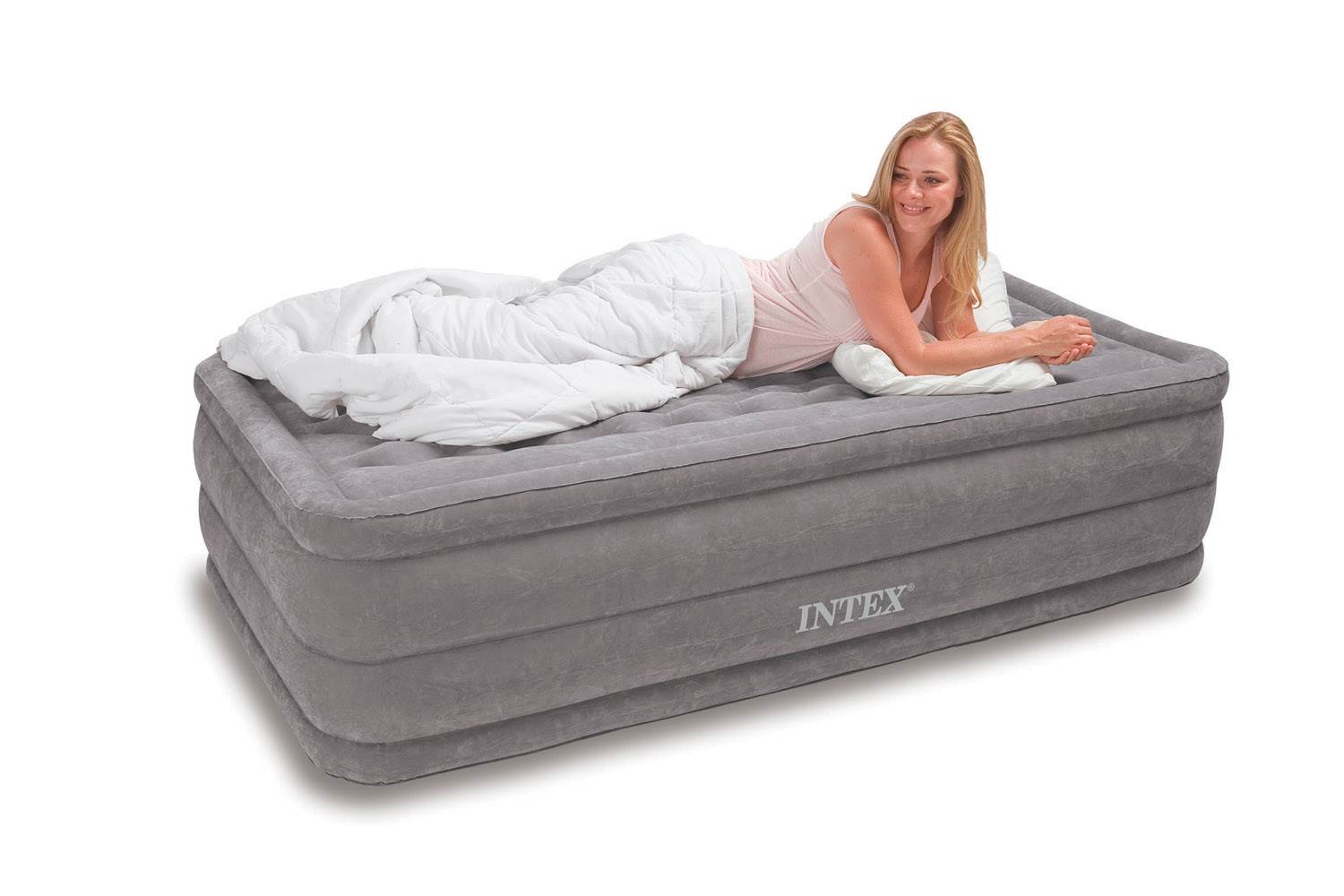 INTEX Twin Ultra Plush Air Bed Raised Airbed Mattress & Pump Kit - Open Box
