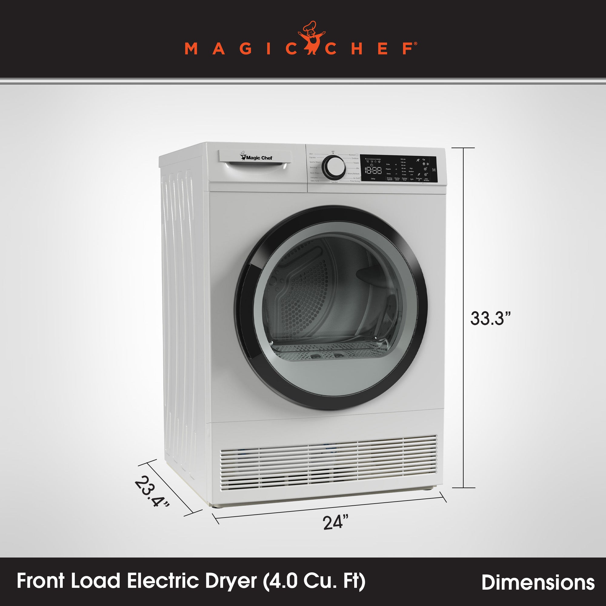 Magic Chef 24 Inch Condensing Front Load Stackable Electric Dryer with Options - VMInnovations