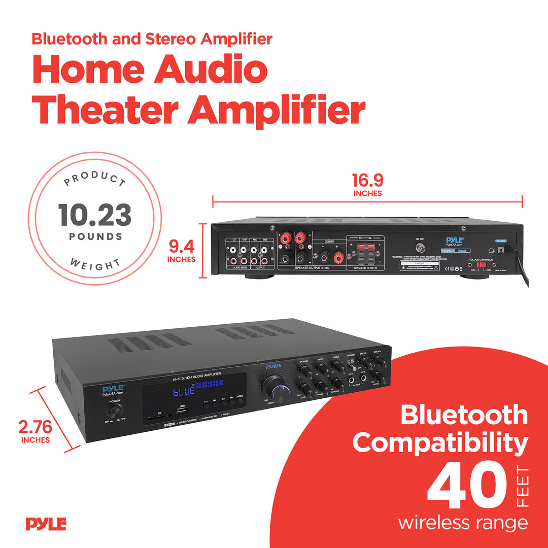 Pyle Home Audio Theater Amplifier w/Bluetooth & Stereo Amplifier,Black(Open Box)
