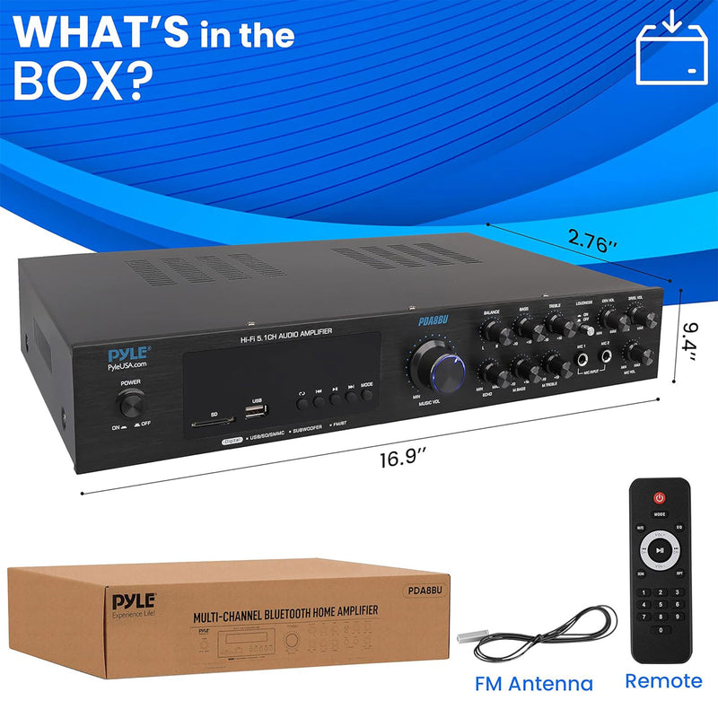 Pyle Home Audio Theater Amplifier w/Bluetooth & Stereo Amplifier,Black(Open Box)