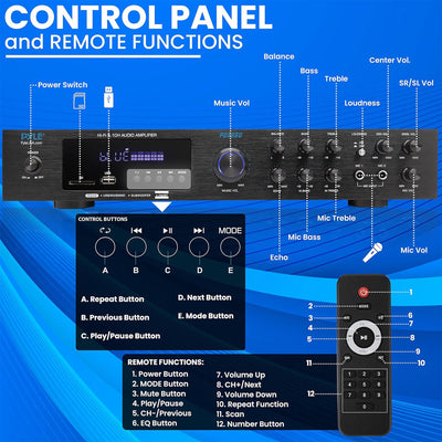 Pyle Home Audio Theater Amplifier with Bluetooth and Stereo Amplifier, Black - VMInnovations