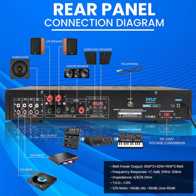 Pyle Home Audio Theater Amplifier w/Bluetooth and Stereo Amplifier, Black (Used) - VMInnovations
