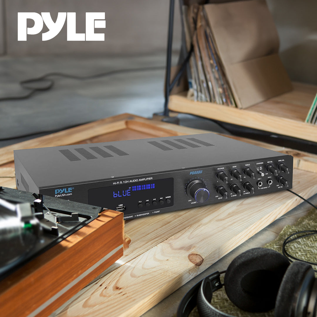 Pyle Home Audio Theater Amplifier with Bluetooth and Stereo Amplifier, Black