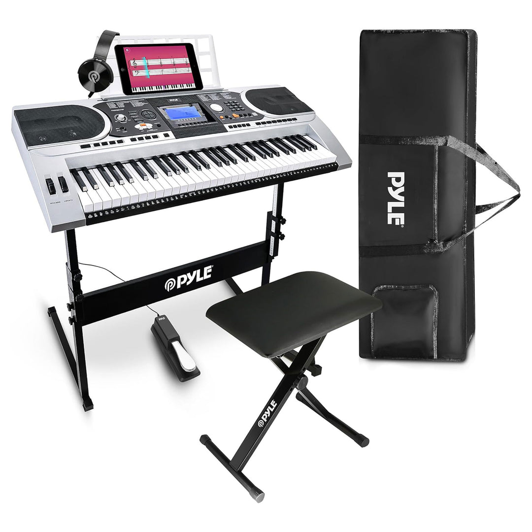 Pyle 61 Keys 2 in 1 Electronic Piano Keyboard w/ Stool, Sustain Pedal & Headset