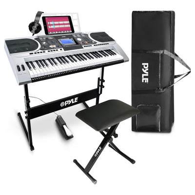 Pyle 61 Keys 2 in 1 Electronic Piano Keyboard w/Stool, Pedal & Headset(Open Box)