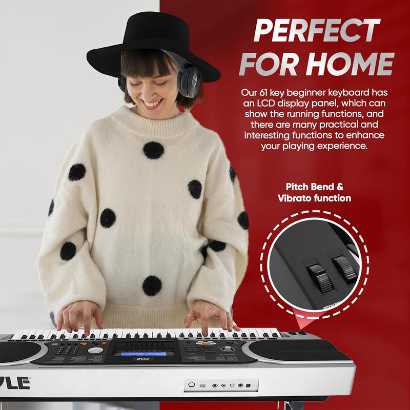 Pyle 61 Keys 2 in 1 Electronic Piano Keyboard w/Stool, Pedal & Headset(Open Box)