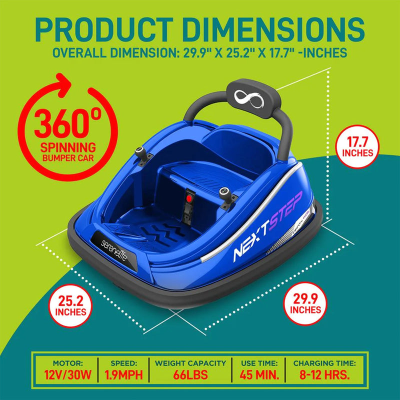 Serenelife 360 Degree Bumper Car w/Adjustable Belt & Controls, Blue (Used)