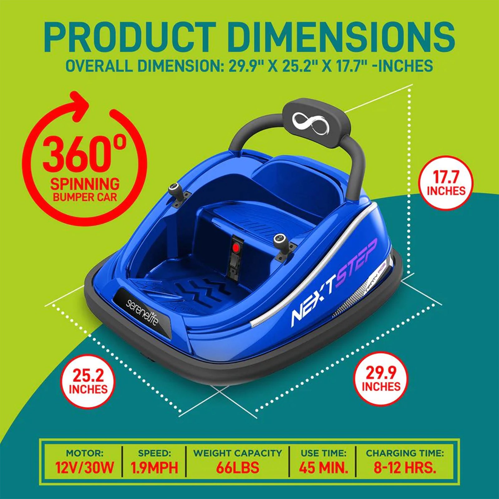 Serenelife 360 Degree Spinning Bumper Car Belt & Controls, Blue (Open Box) - VMInnovations