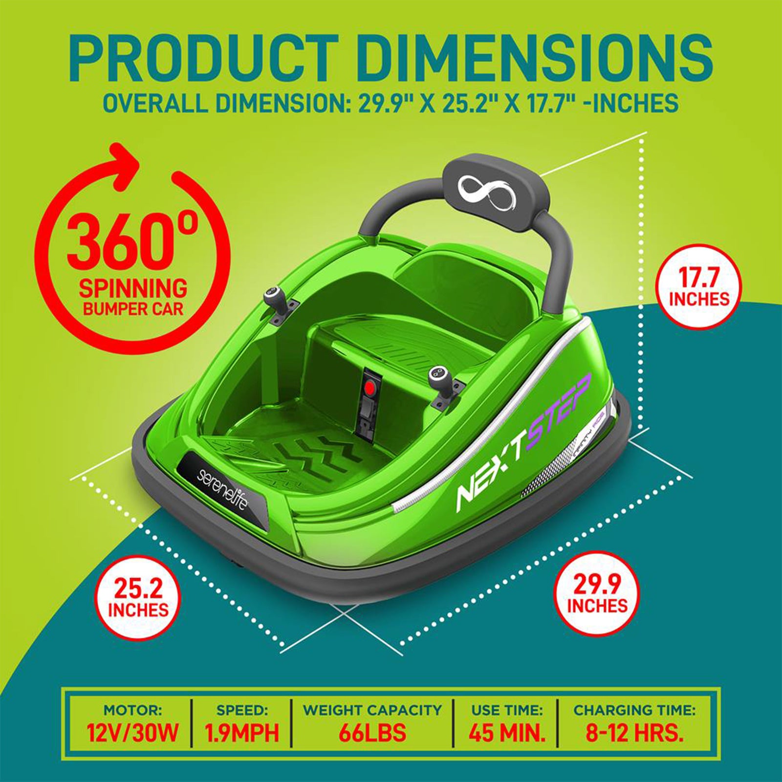 Serenelife 360 Degree Spinning Bumper Car w/Adjustable Belt & Controls, Green - VMInnovations