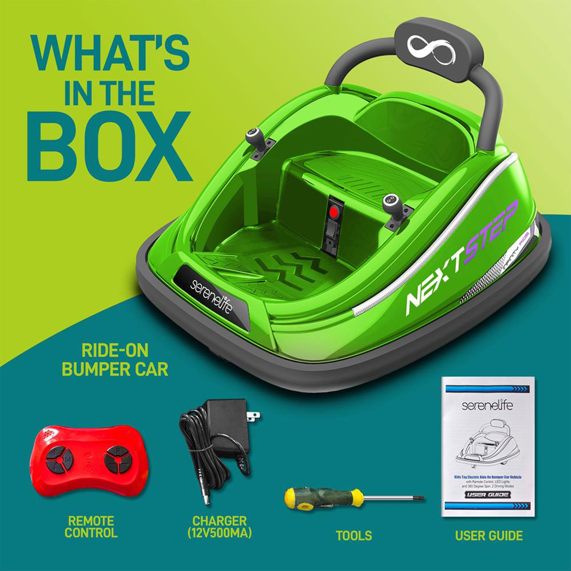 Serenelife 360 Degree Spinning Bumper Car w/Adjustable Belt & Controls, Green - VMInnovations