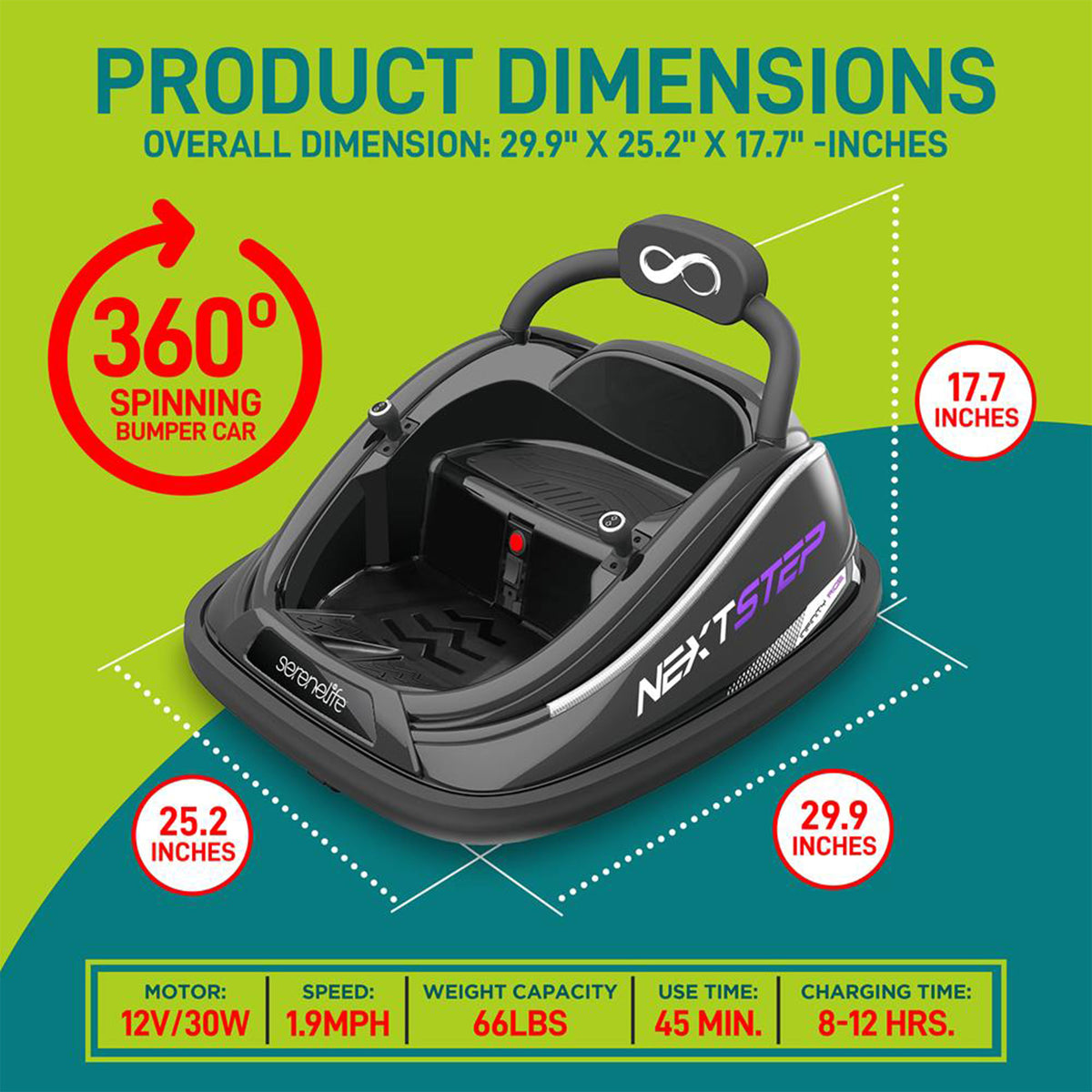 Serenelife 360 Degree Spinning Bumper Car w/Adjustable Belt & Controls, Black - VMInnovations