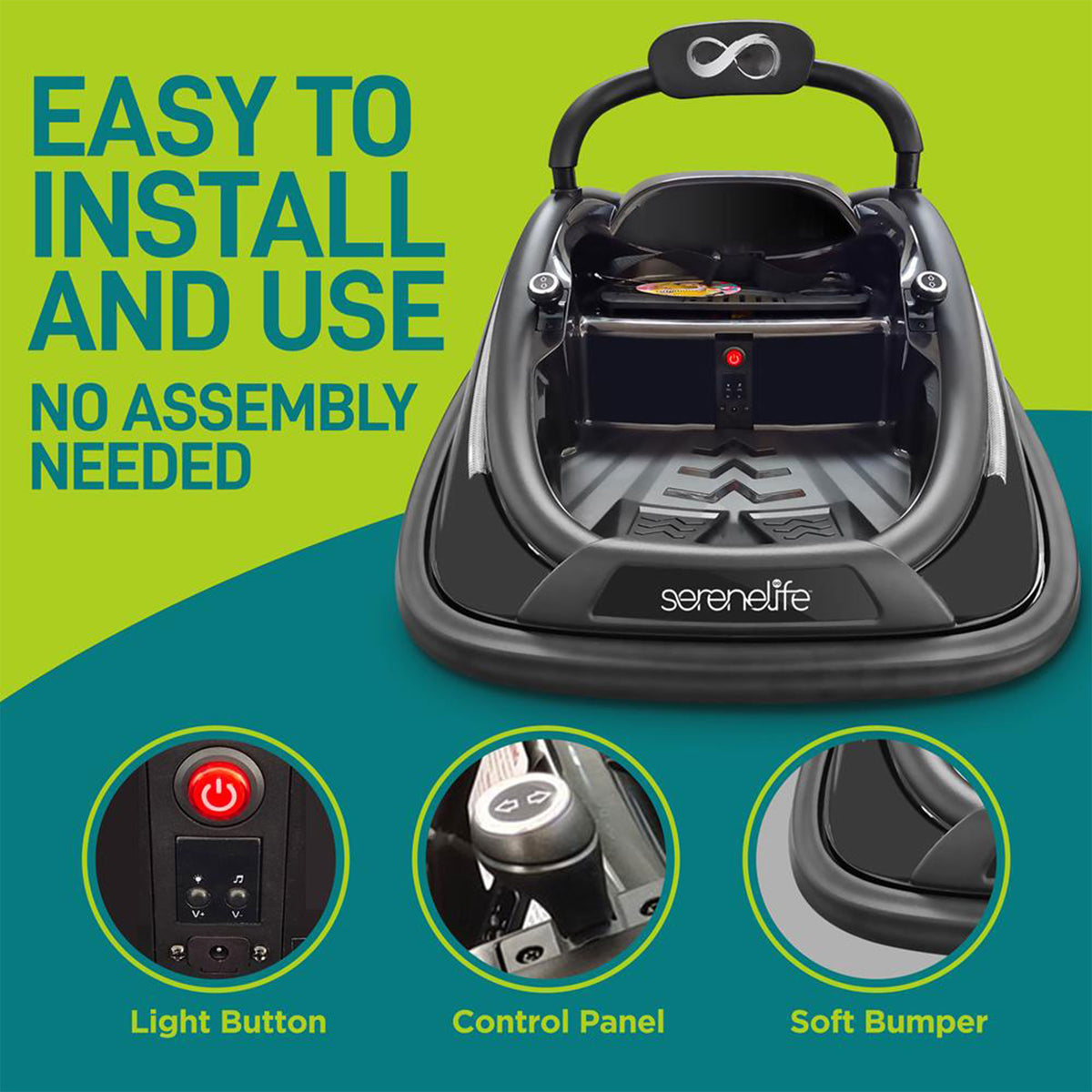 Serenelife 360 Degree Spinning Bumper Car w/Adjustable Belt & Controls, Black - VMInnovations
