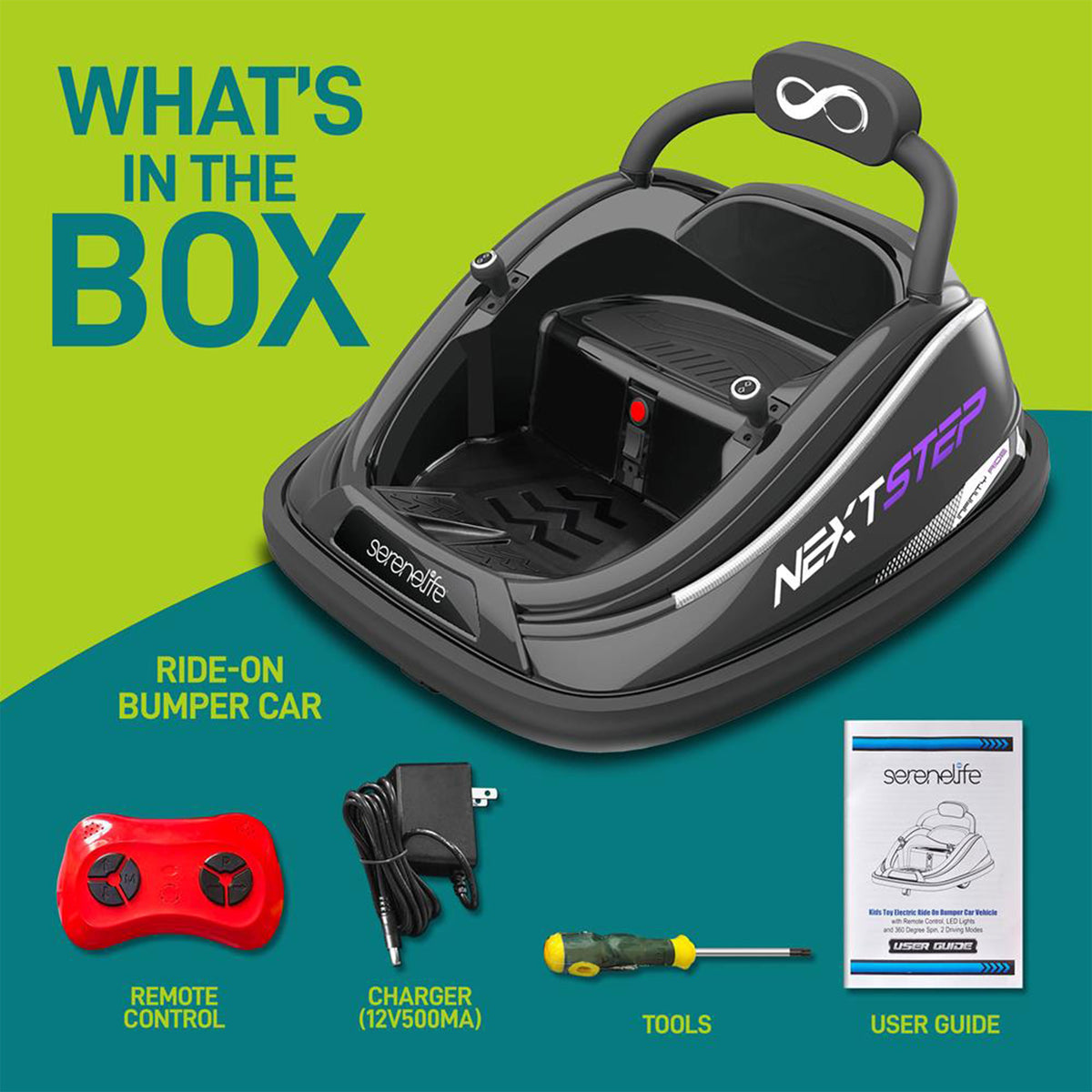 Serenelife 360 Degree Spinning Bumper Car w/Adjustable Belt & Controls, Black - VMInnovations