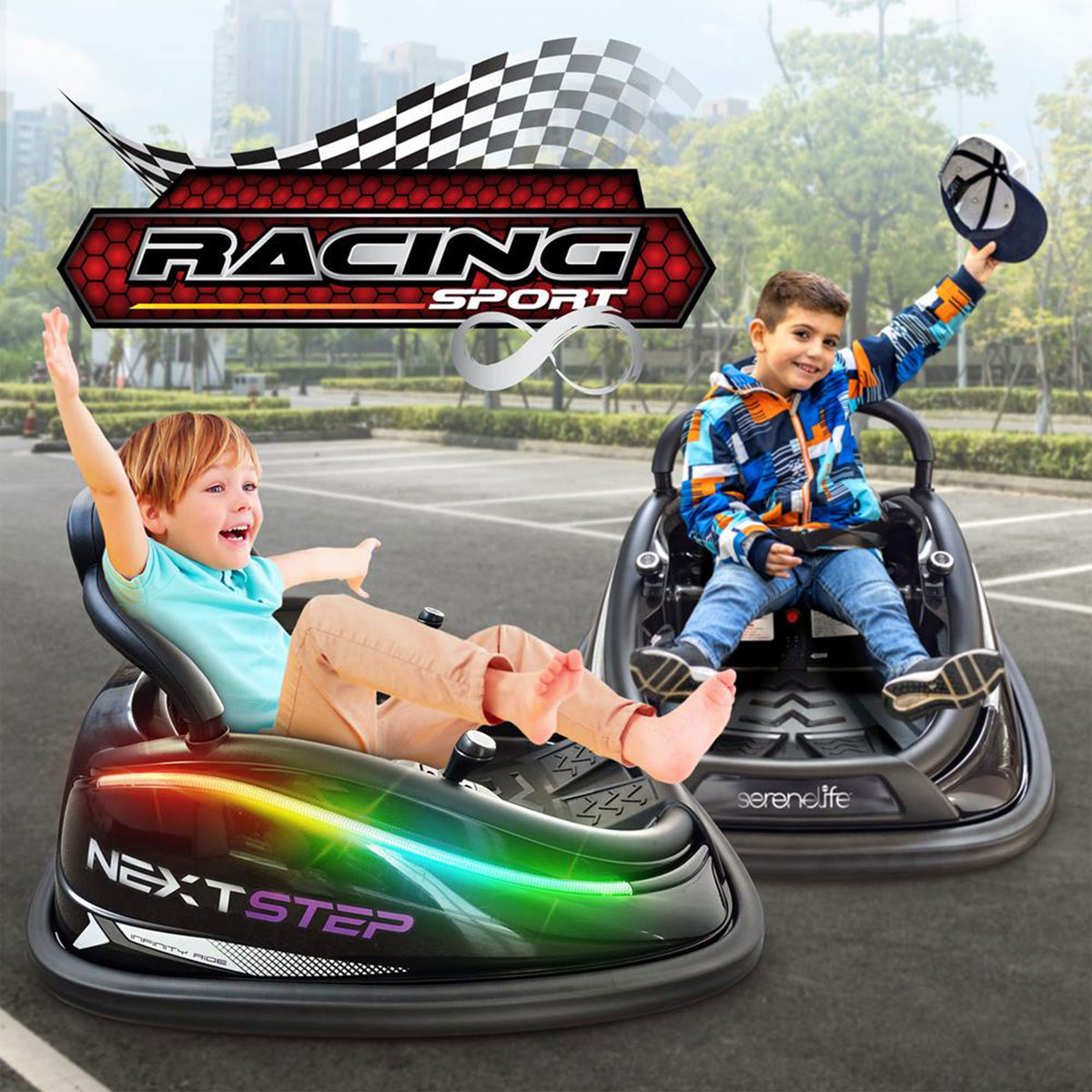 Serenelife 360 Degree Spinning Bumper Car w/Adjustable Belt & Controls, Black - VMInnovations