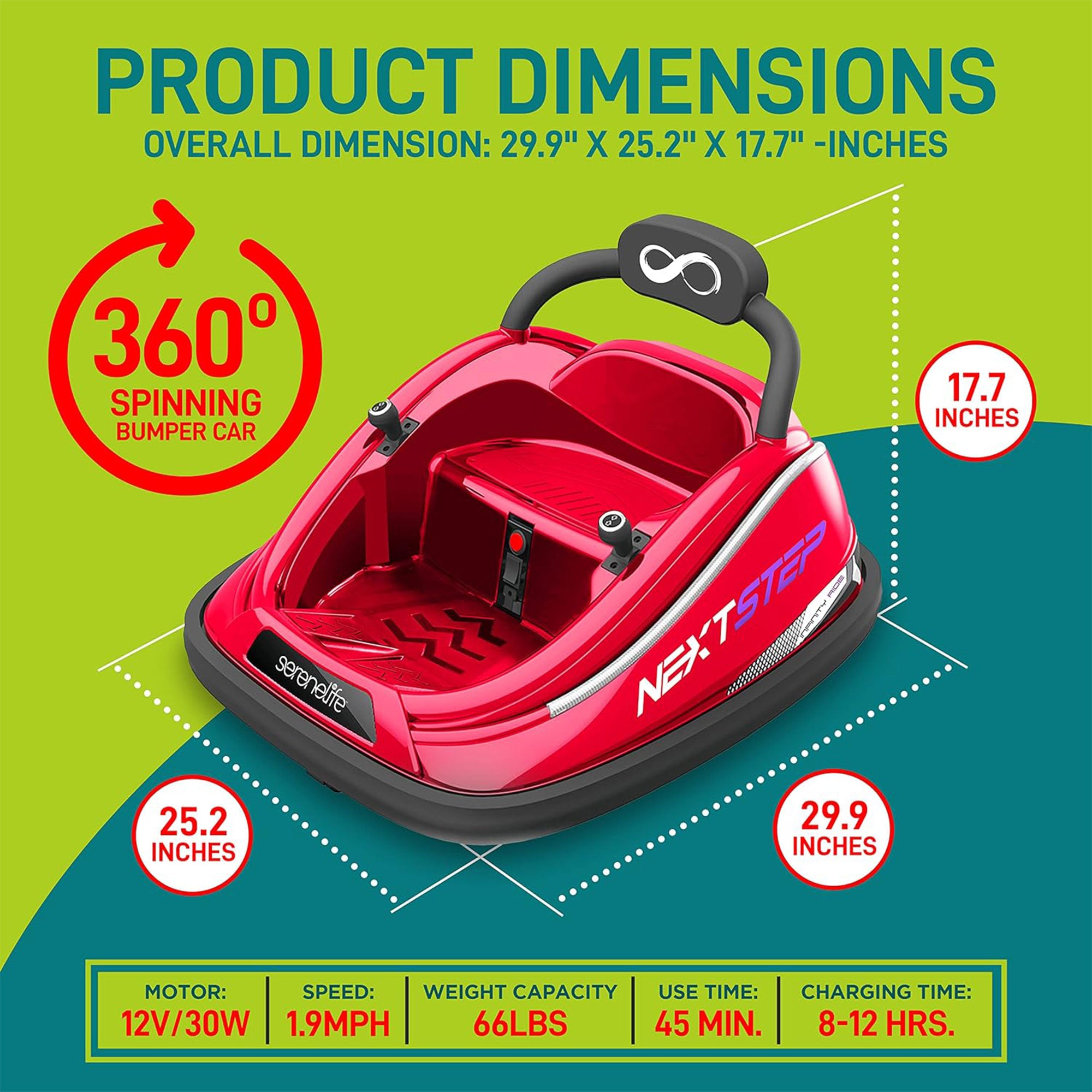 Serenelife 360 Degree Bumper Car w/Adjustable Belt & Controls, Red (Open Box) - VMInnovations