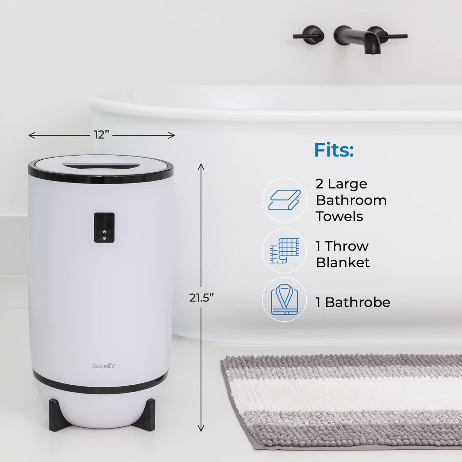 Serenelife Single Touch Towel Warmer w/Disc Holder & LED Ring, Black (Open Box) - VMInnovations