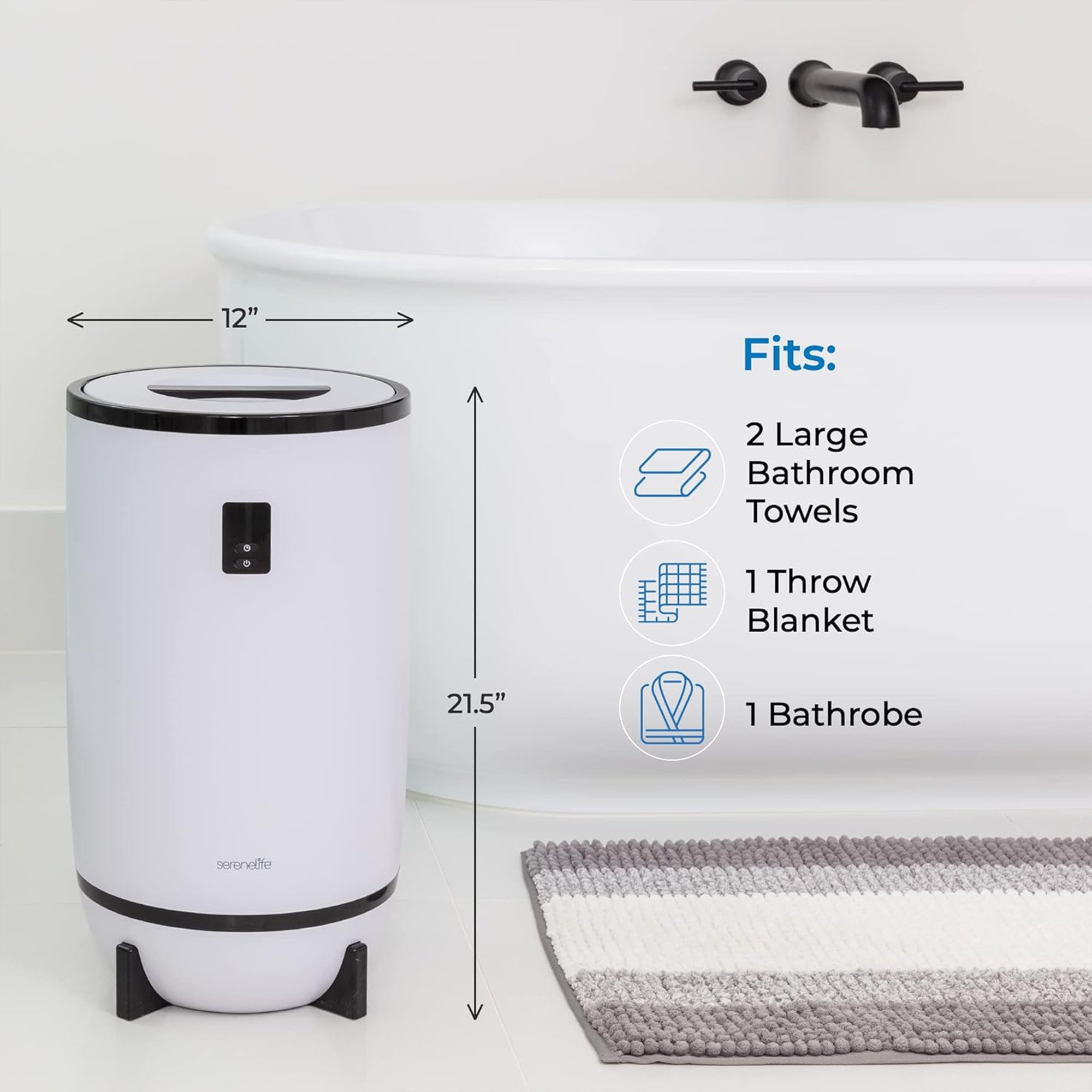 Serenelife Single Touch Towel Warmer w/Disc Holder & LED Ring, Black (Open Box) - VMInnovations