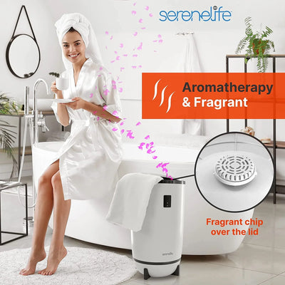 Serenelife Single Touch Towel Warmer w/Disc Holder & LED Ring, Black (Open Box)