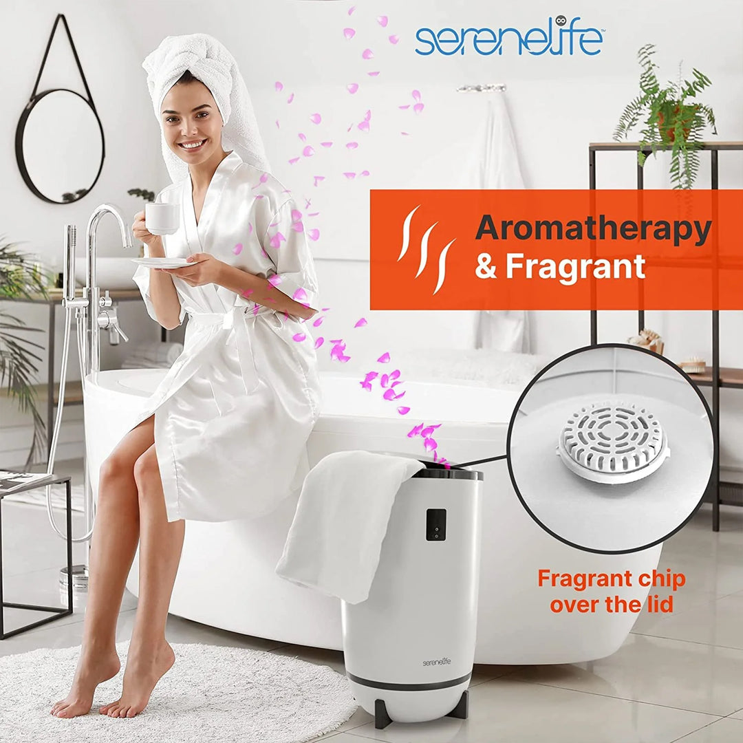 Serenelife Single Touch Towel Warmer w/Fragrant Disc Holder & LED, Black (Used)