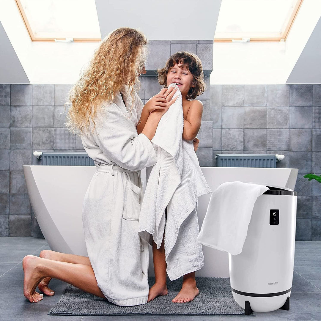Serenelife Single Touch Towel Warmer w/Disc Holder & LED Ring, Black (Open Box) - VMInnovations