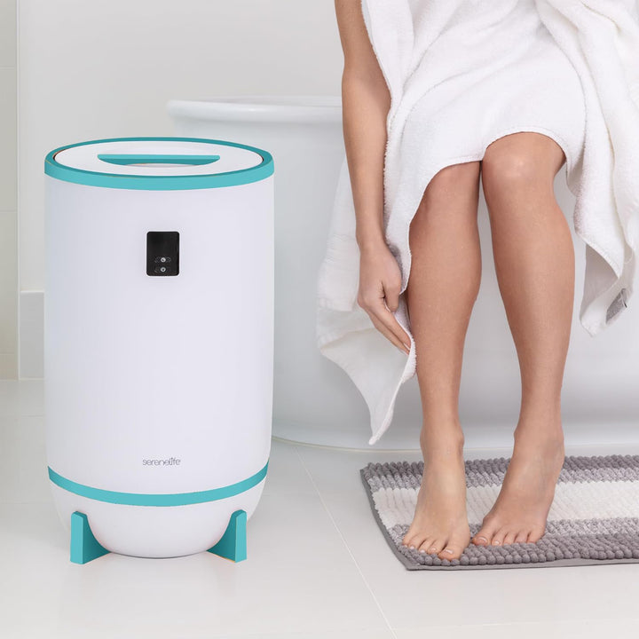 Serenelife Touch Towel Warmer w/Fragrant Disc Holder & LED Ring, Blue (Used) - VMInnovations