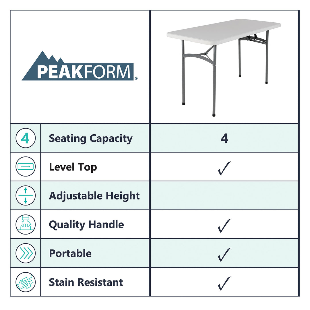 Peakform Compact Indoor or Outdoor Folding Banquet Table, 4 Foot, White