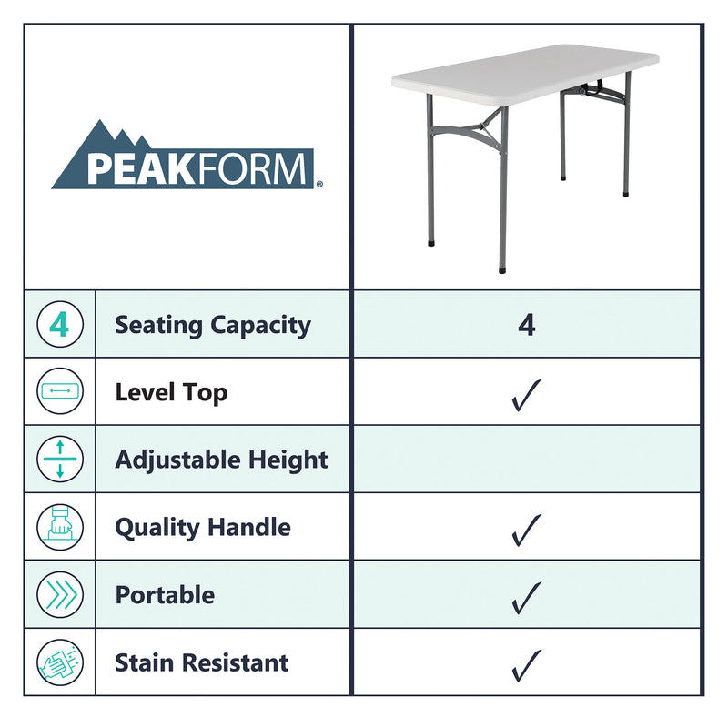 Peakform Compact Indoor or Outdoor Folding Banquet Table, 4 Foot, White