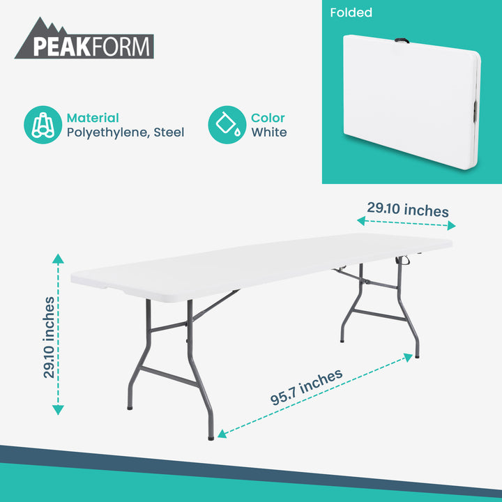 Peakform Compact Fold Banquet Table for Indoor Outdoor Use, 8 Ft, White (Used)