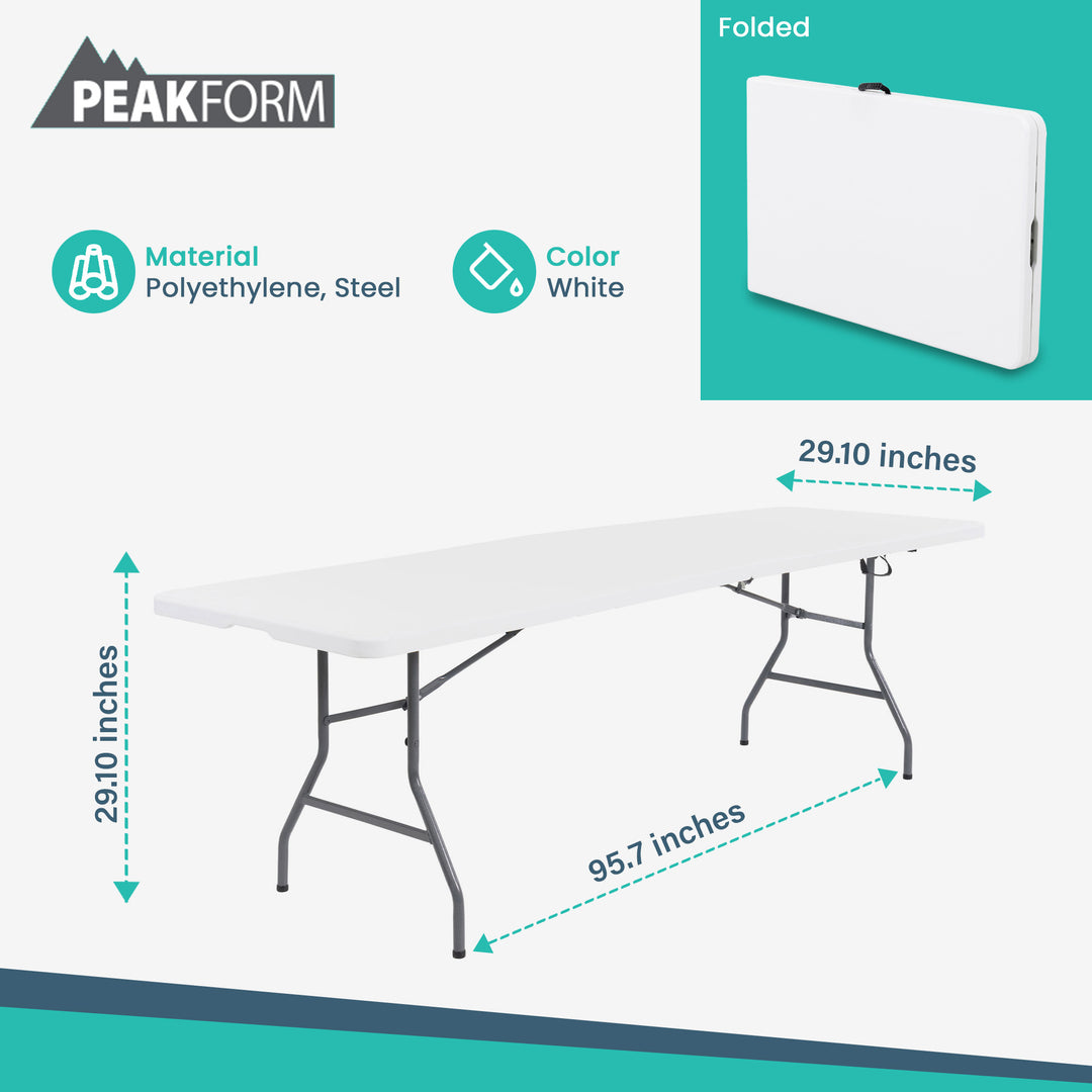 Peakform Fold In Half Banquet Table for Indoor Outdoor Use, 8Ft, White(Open Box)