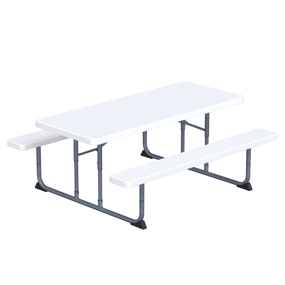 Peakform 6 Foot Rectangular Picnic Table, Double Bench Wood Grain Seating, White