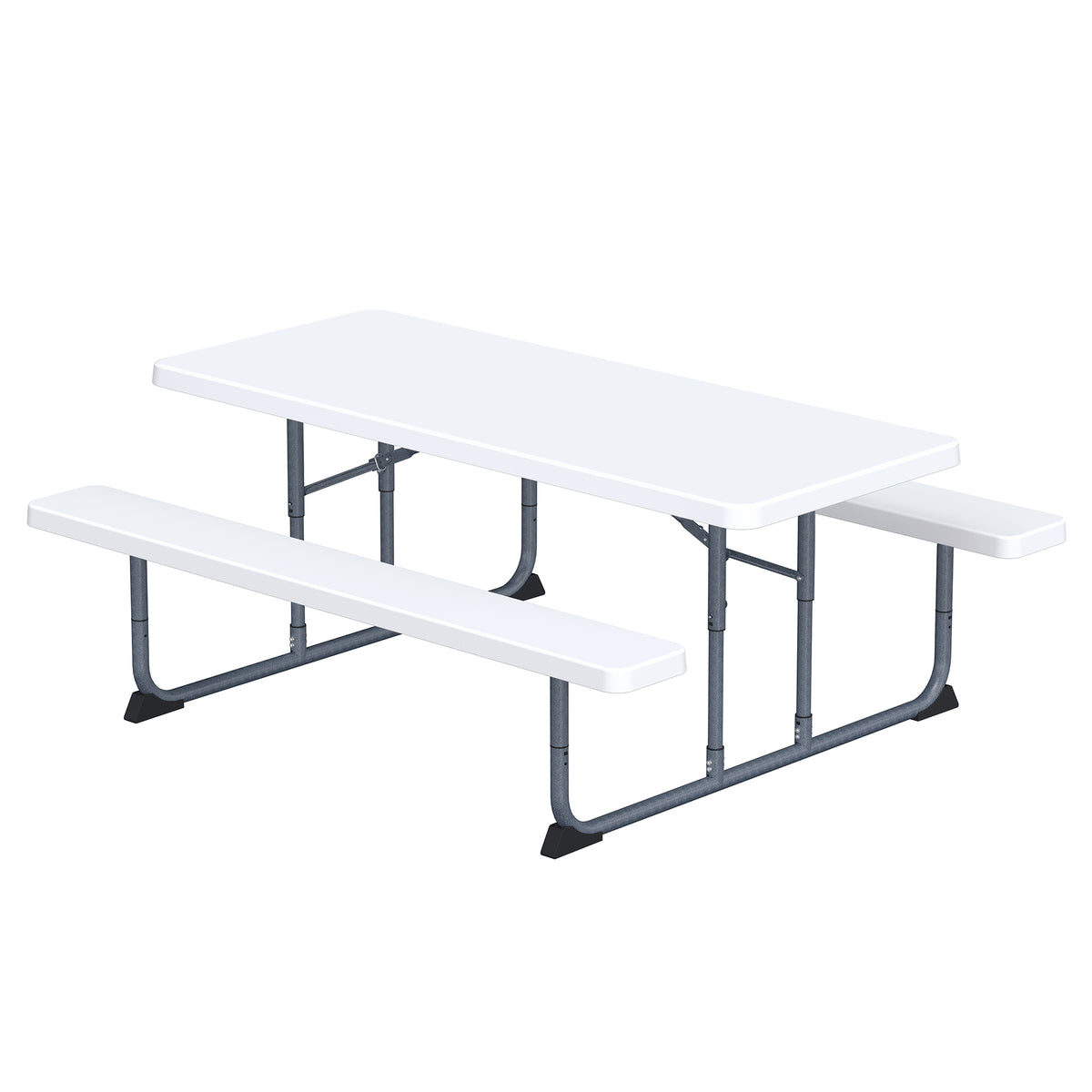 Peakform 6 Foot Rectangular Picnic Table, Double Bench Wood Grain Seating, White