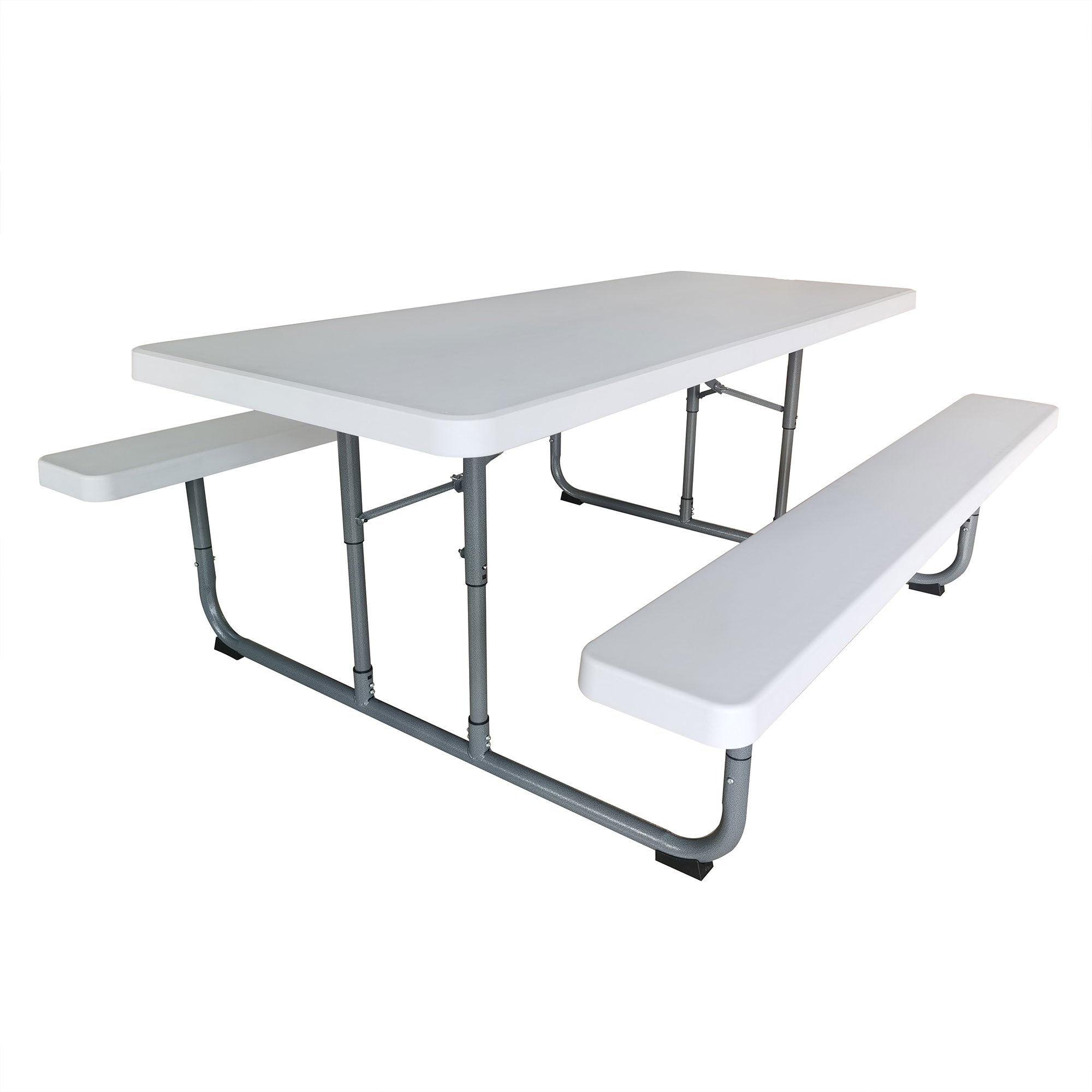 Peakform 6 Foot Rectangular Picnic Table, Double Bench Wood Grain Seating, White - VMInnovations