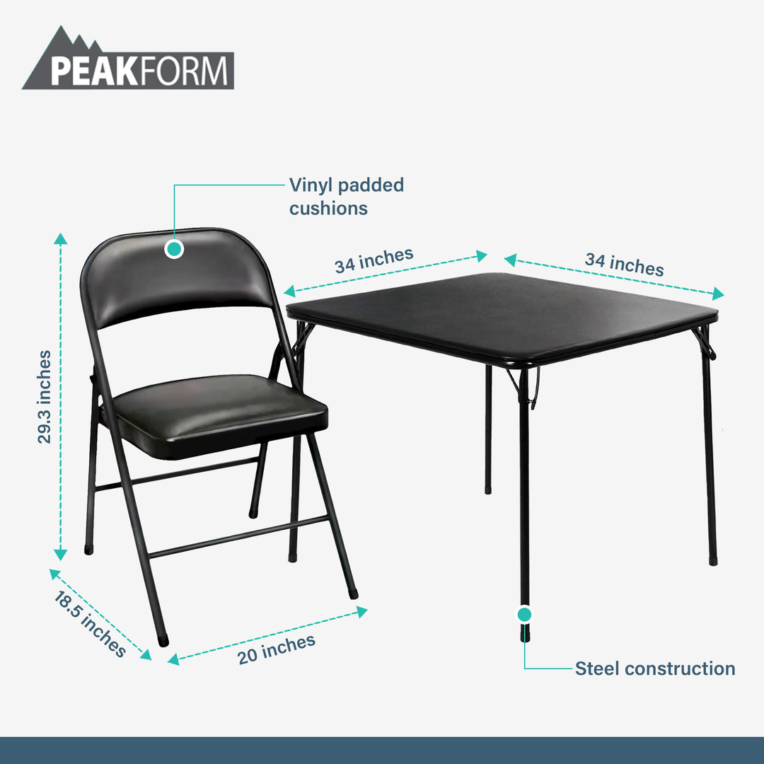 Peakform 5pc Folding Vinyl Tables and Chairs for Home Use & Indoor Spaces (Used)