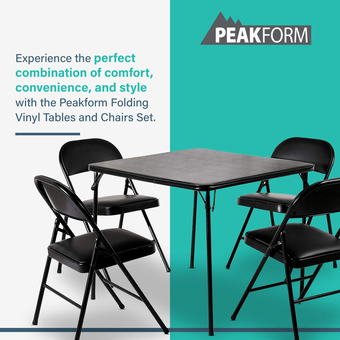 Peakform 5pc Folding Vinyl Tables and Chairs for Home Use & Indoor Spaces (Used)