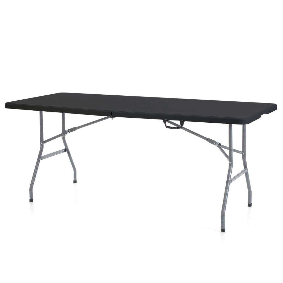 806 6 Foot Fold In Half Folding Banquet Table, Black (Used)