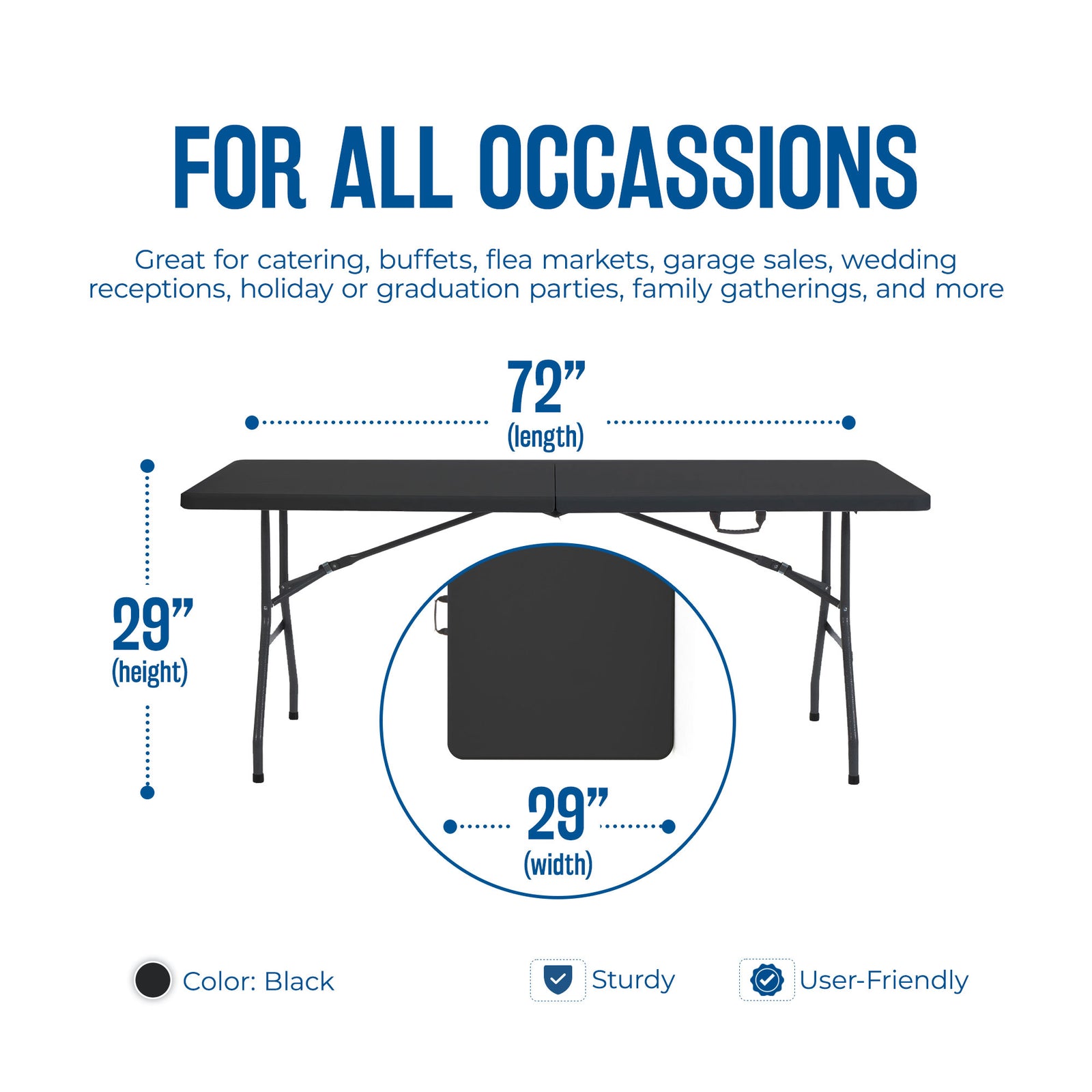Plastic Development Group 6 Ft Fold In Half Folding Banquet Table (Open Box) - VMInnovations