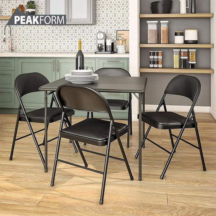 Peakform Vinyl Padded Chair w/Comfortable Seat Cushion, 4pk, Black (Open Box)