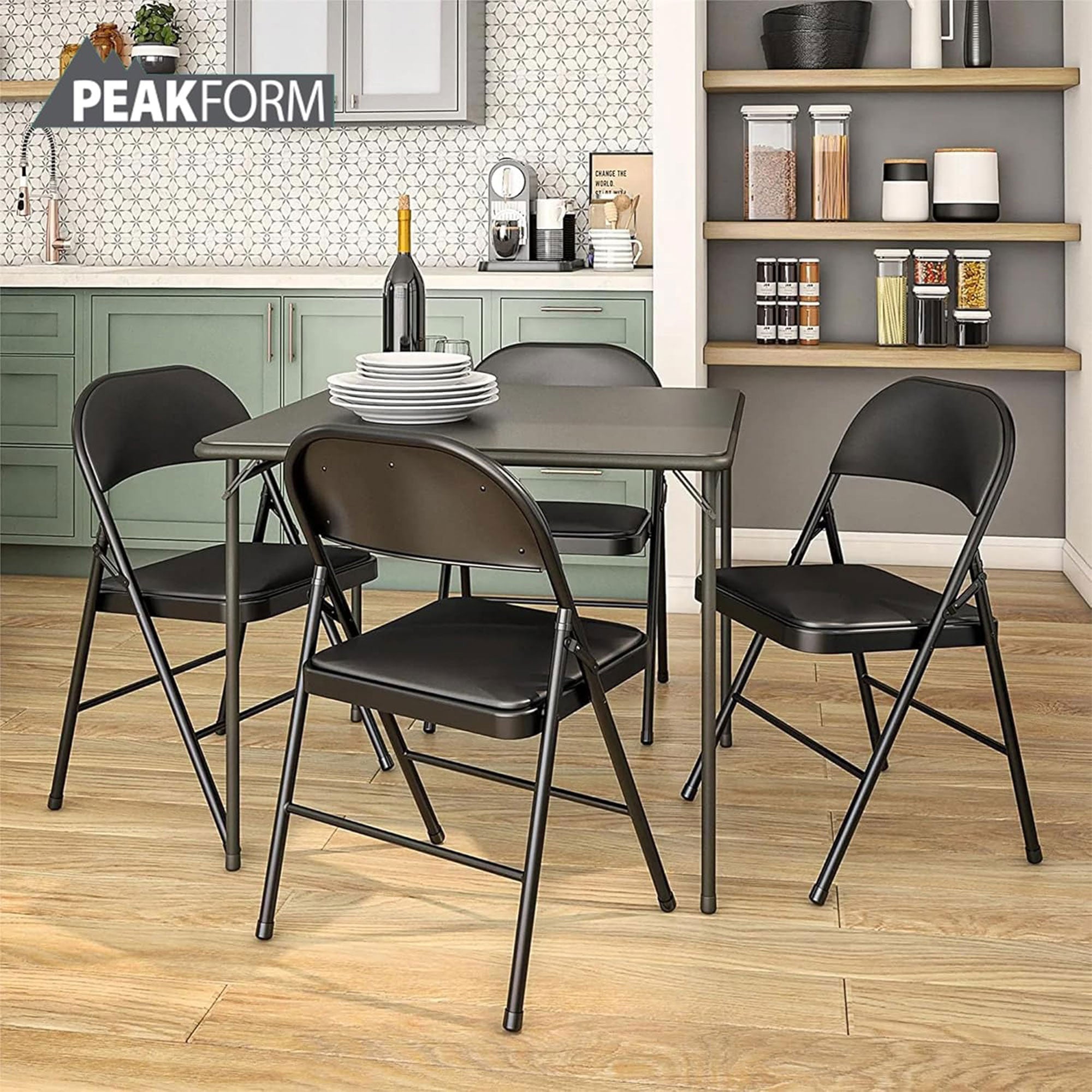Peakform Vinyl Padded Chair w/Comfortable Seat Cushion, 4pk, Black (Open Box) - VMInnovations