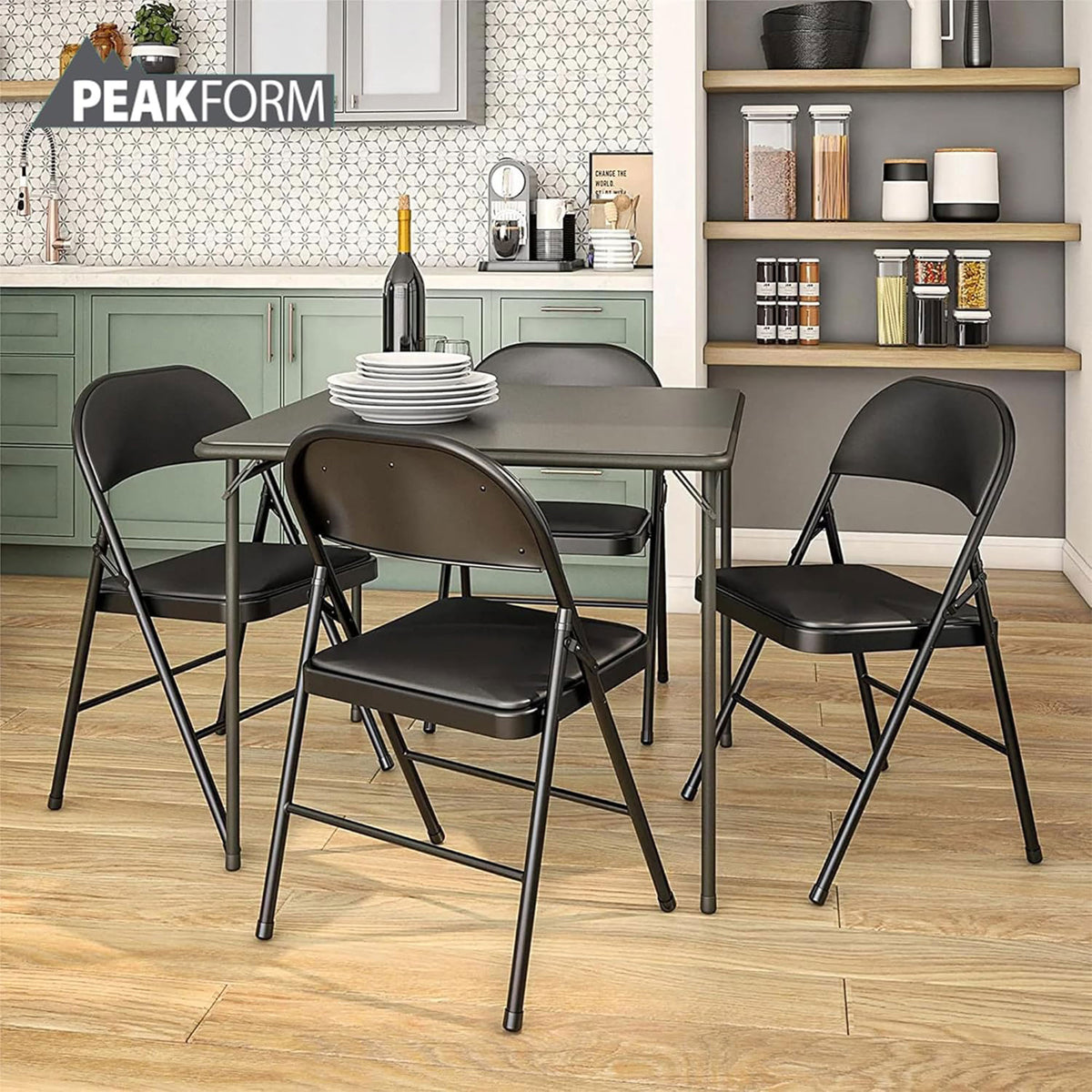 Peakform Vinyl Padded Chair w/Comfortable Seat Cushion, 4pk, Black (Open Box) - VMInnovations