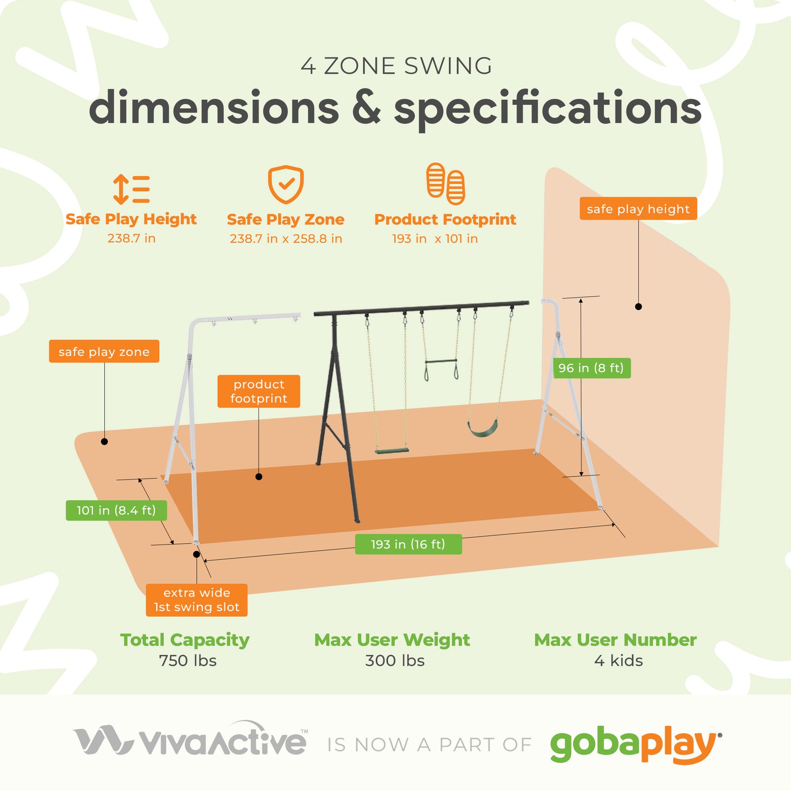 gobaplay Explorer Kids Swing Set w/Frame, Dual Platform Saucer, Swings & Trapeze - VMInnovations