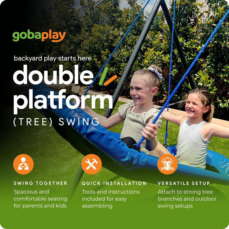 gobaplay Explorer Kids Swing Set w/Frame, Dual Platform Saucer, Swings & Trapeze