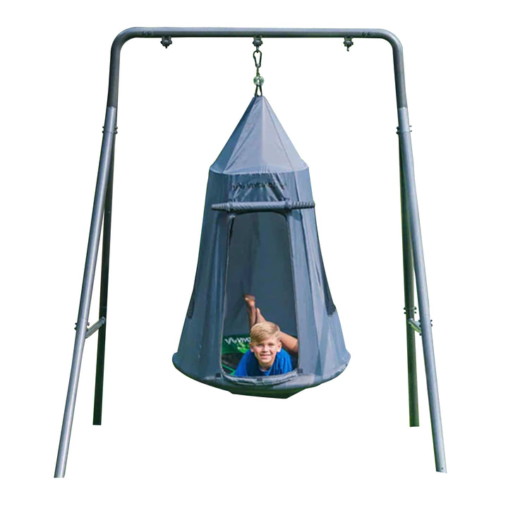 gobaplay Discovery Kids Swing Set, Outdoor Frame w/ Tent Saucer and 2 Swings