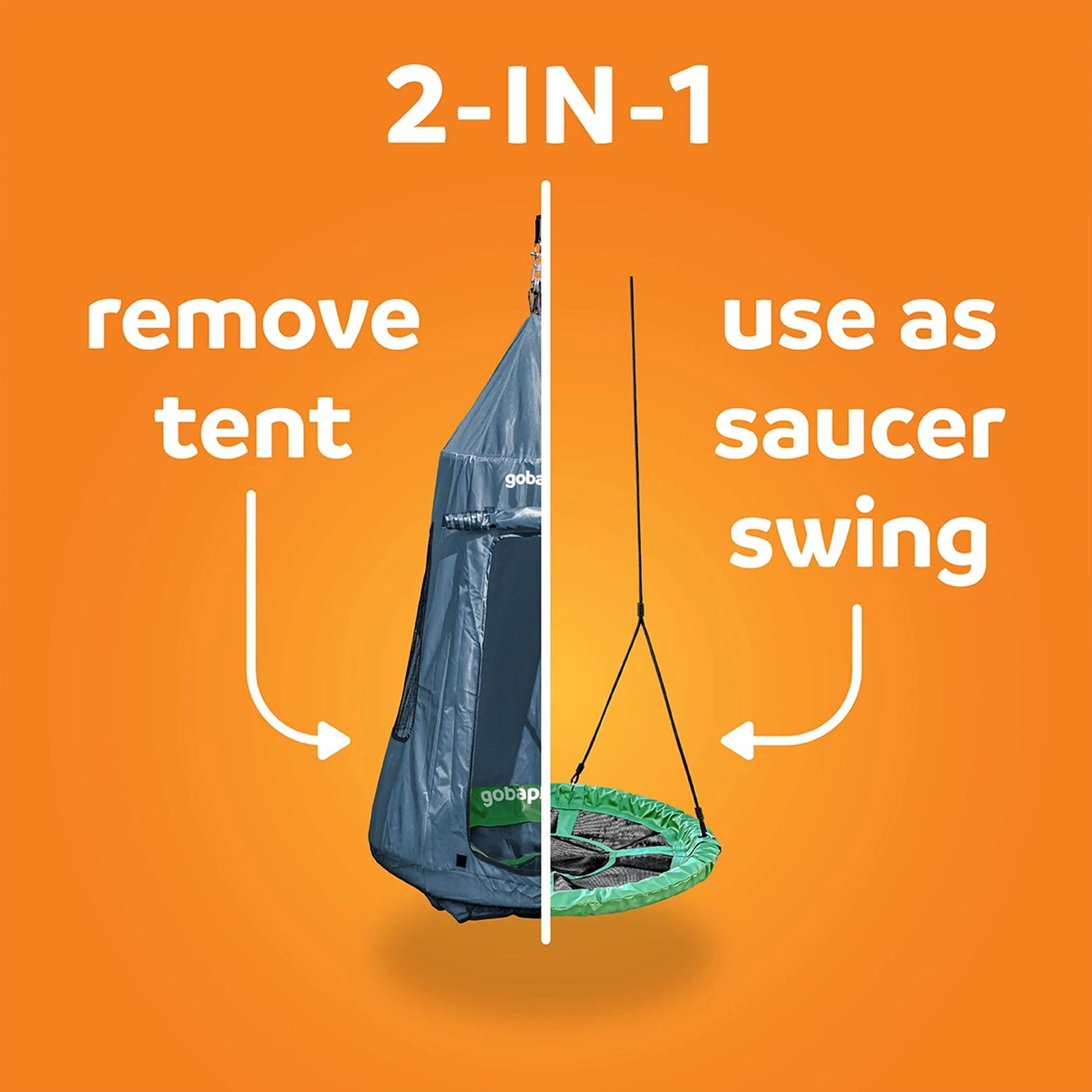 gobaplay Round Platform Saucer Tree Swing, Green with Hanging Tent Cover, Grey - VMInnovations