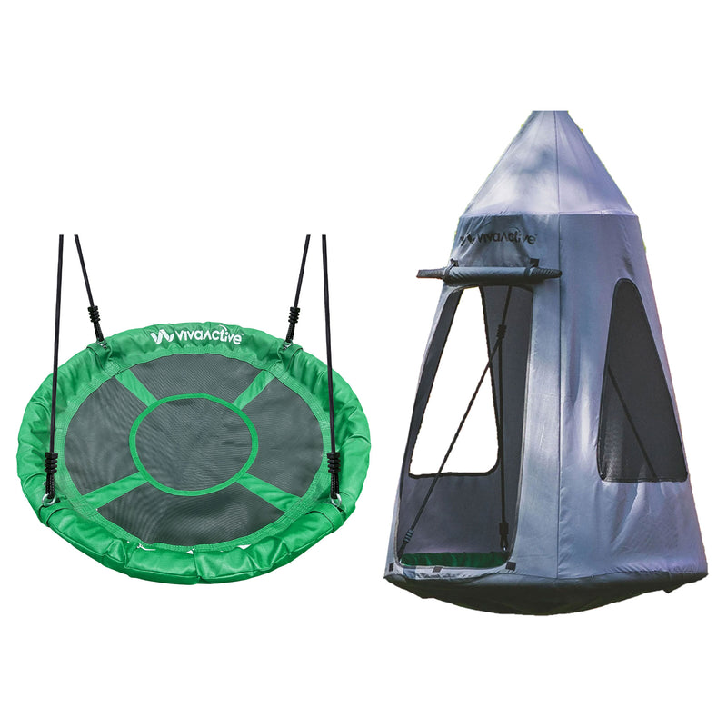 gobaplay Round Platform Tree Swing and Polyethylene Rope with Hanging Tent, rey